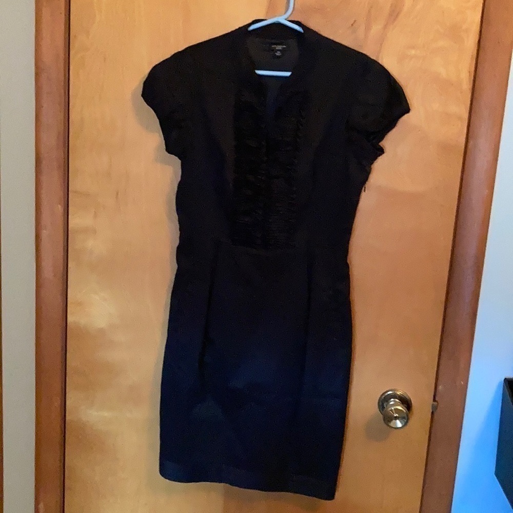 LOFT Black ruffle front dress